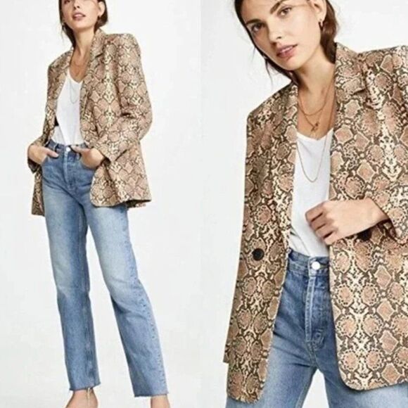 Anine BingMadeline Python Double Breasted Snake Print Blazer XS